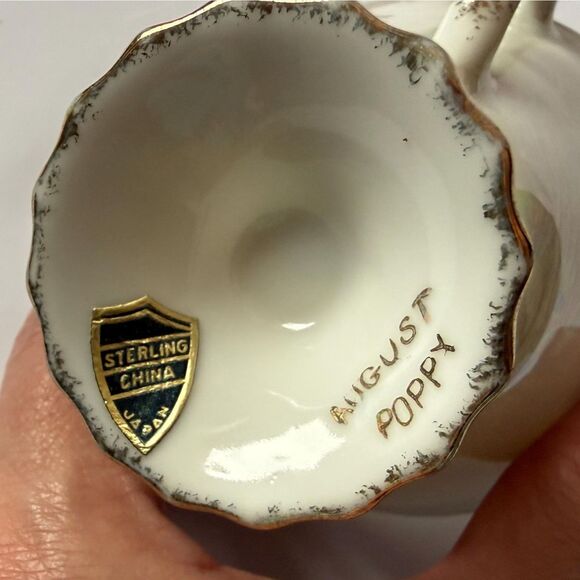 VTG Sterling China Japan Birth Month-August Poppy Iridescent Teacup & Saucer - Picture 5 of 10
